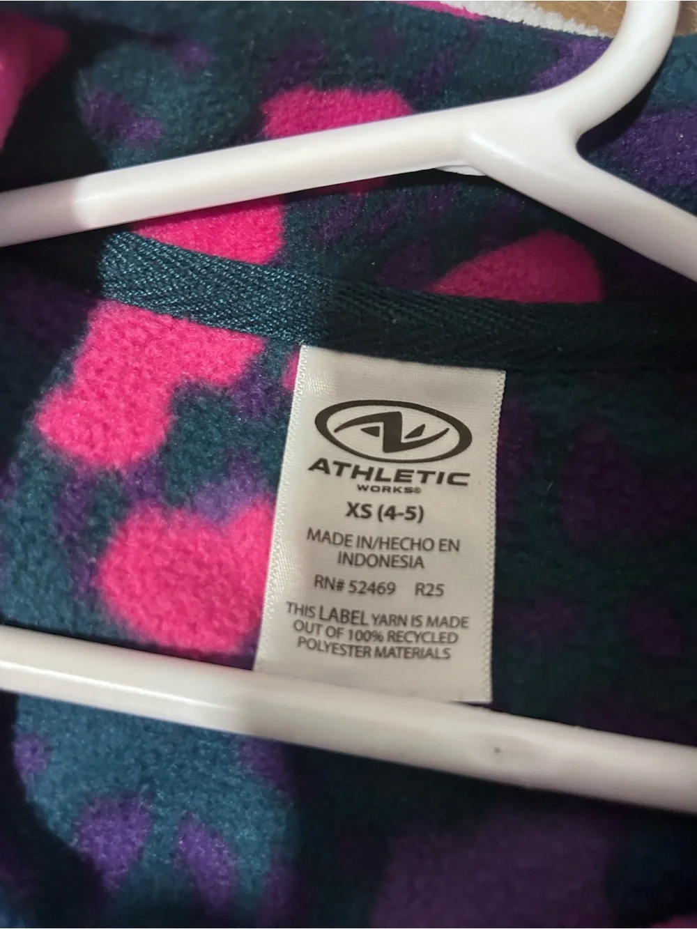 Athletic Girls' Fleece Pullover Jacket in Pink & Purple. Size XS (4-5)